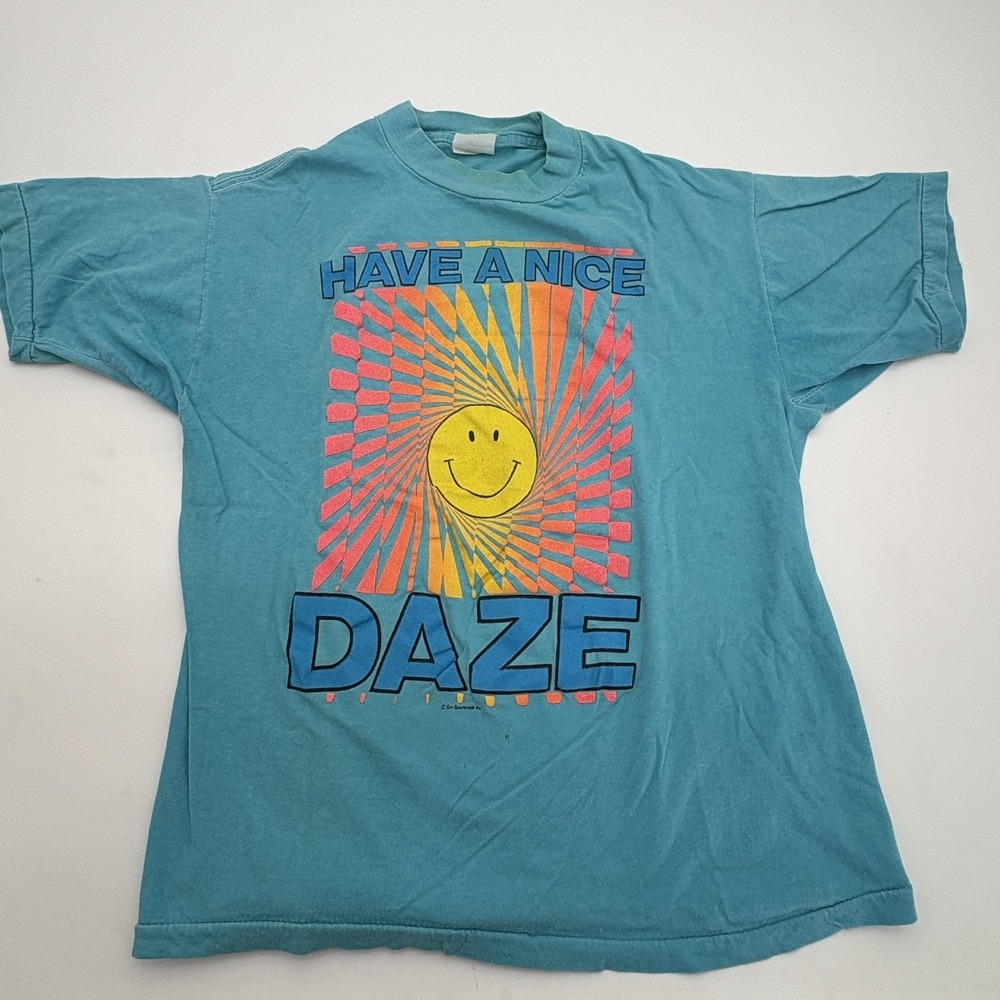 Sun Sportswear Shirt Mens Large Blue Have A Nice Daze Smiley Psychedelic Tee